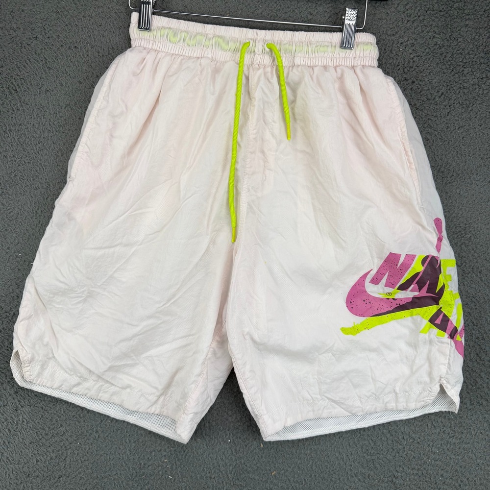 Jordan Mens Pink Neon Graphic Mesh Lined Athletic Shorts Size Medium 12246